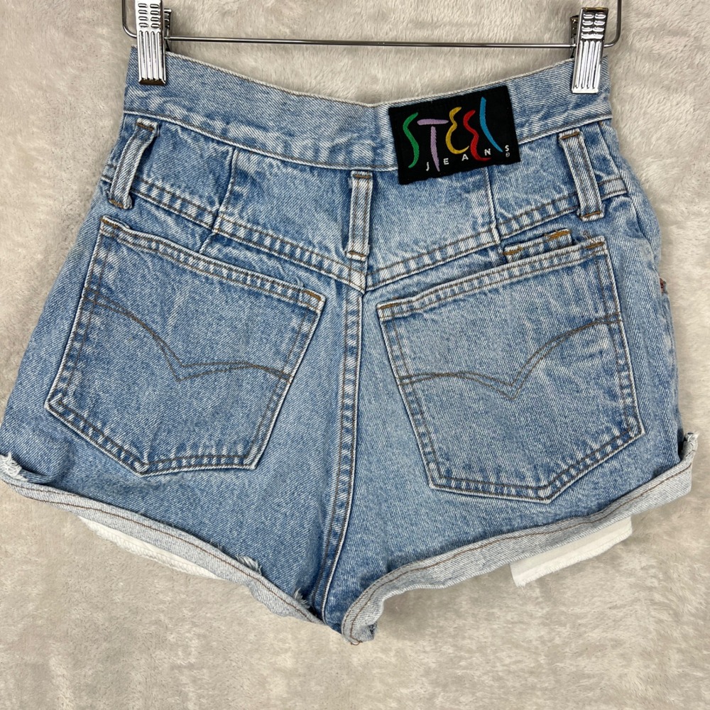 VTG Steel Jeans 90s Made in USA Light Wash High Waisted Denim Shorts‎ Size 3